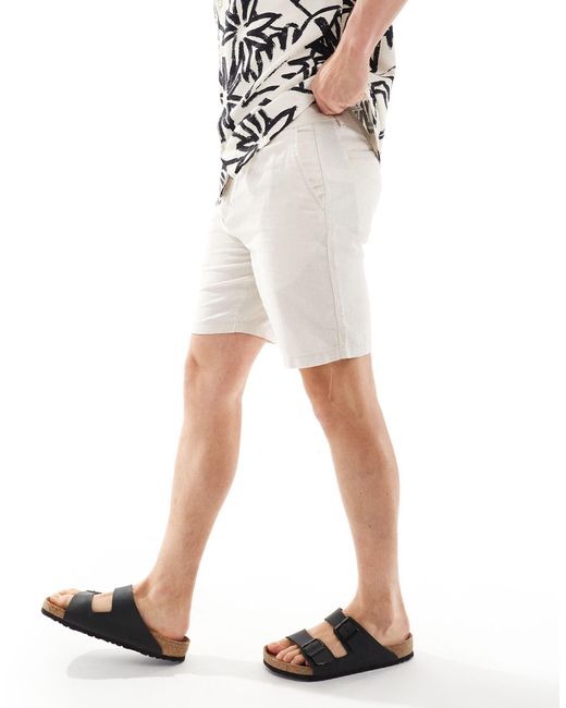 New Look White Linen Blend Shorts for men