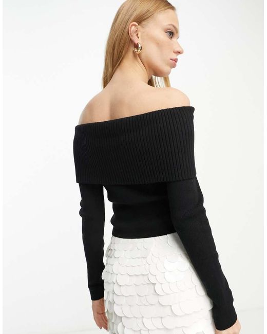 & Other Stories Black Off The Shoulder Ribbed Knitted Top