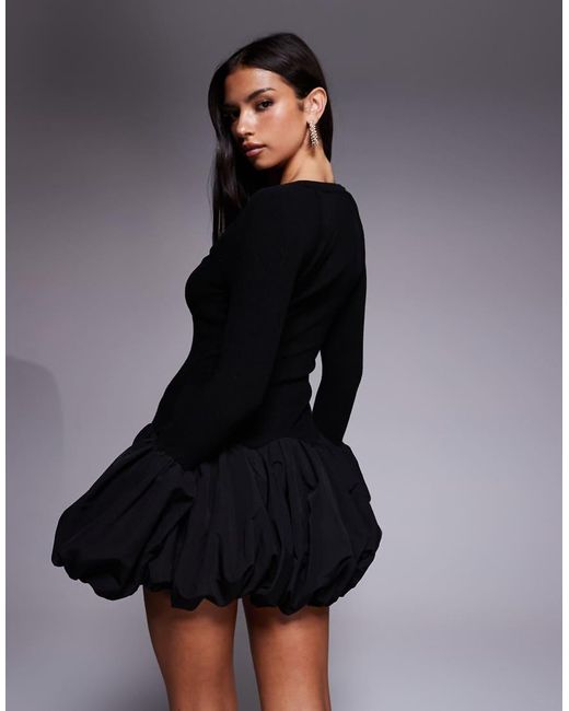 ASOS Black Knitted Mini Dress With Bubble Hem And Cuff