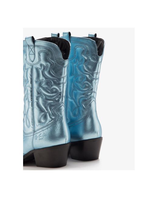 OFF THE HOOK Blue Soho Knee Leather Cowboy Boots Calf Boots