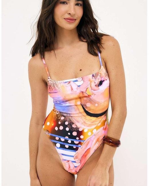 NA-KD Multicolor Printed High Leg Swimsuit