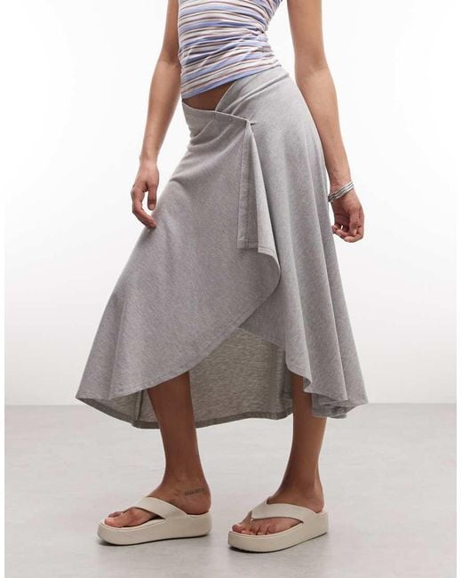 ASOS Gray Jersey Hanky Hem Skirt With Button Detail