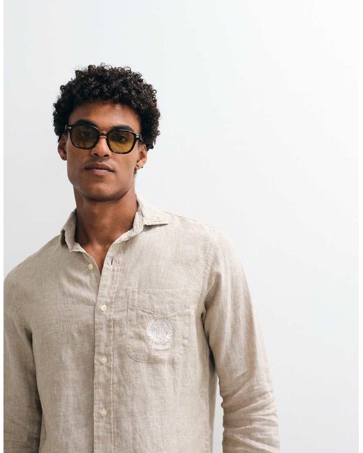 Polo Ralph Lauren Natural Wimbledon Capsule Crest Embroidered Pocket Linen Shirt for men