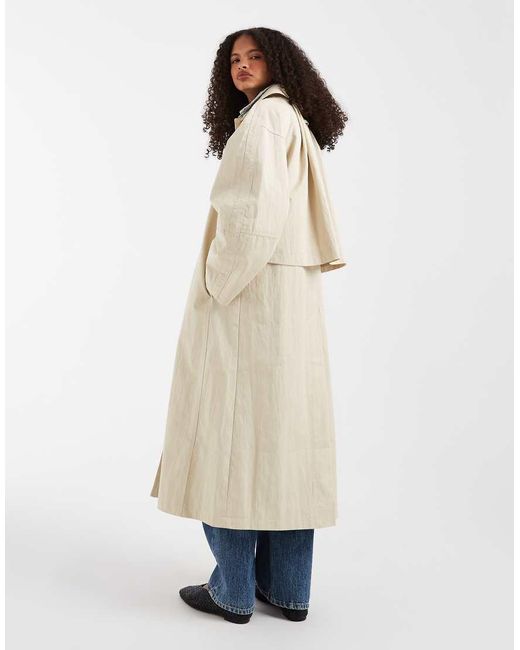 ASOS Natural Longline Trench Coat With Pleat Detail