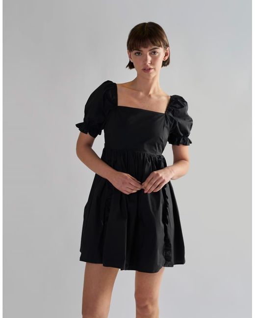 Glamorous Black Ruffle Trim Babydoll Mini Dress