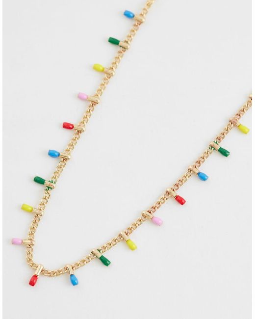 ASOS Metallic Asos Design Curve Short Necklace With-Coloured Beading Detail