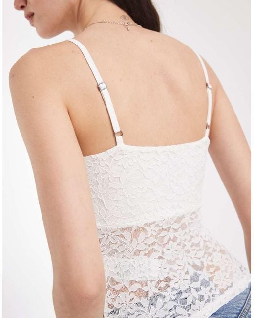 Hollister White V Neck Lace Cami Top
