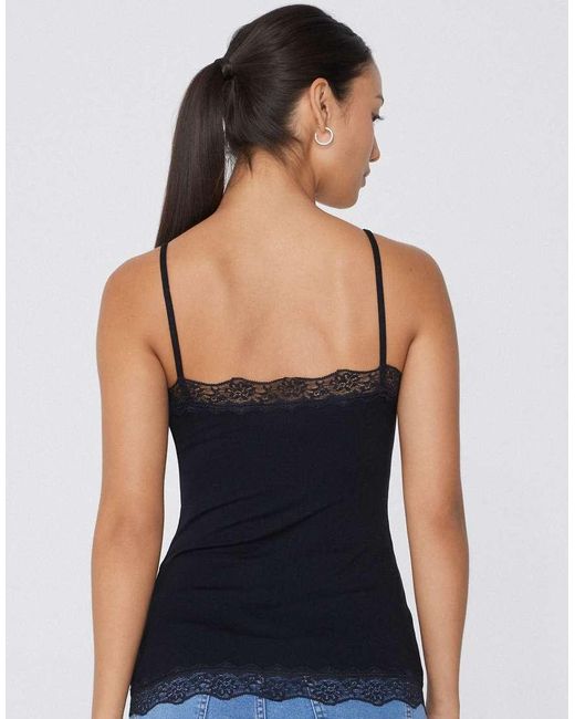 Tezenis Black Viscose And Lace Camisole