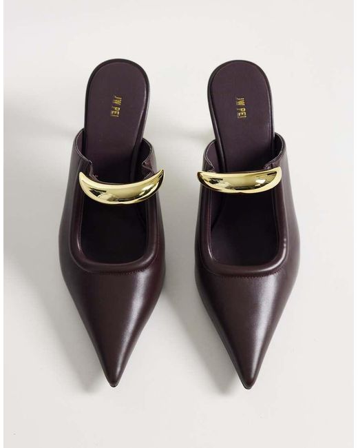 JW PEI Red Sofia Metal Accent Sphere Heel Mules