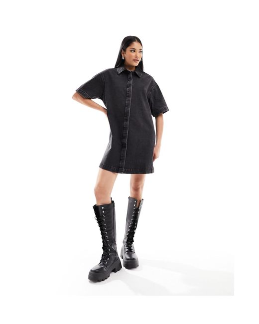 ASOS Black Short Sleeve Denim Shirt Dress