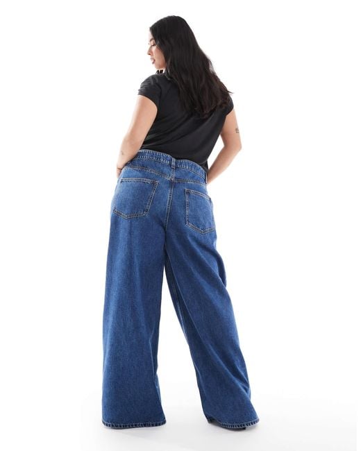 ASOS Blue Asos Design Curve High Waist Wide Leg Jeans