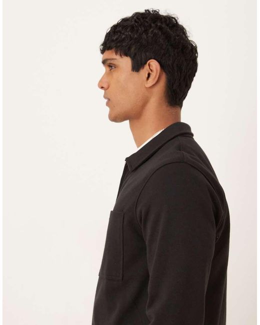 Threadbare Black Cotton Mix Long Sleeve Overshirt for men