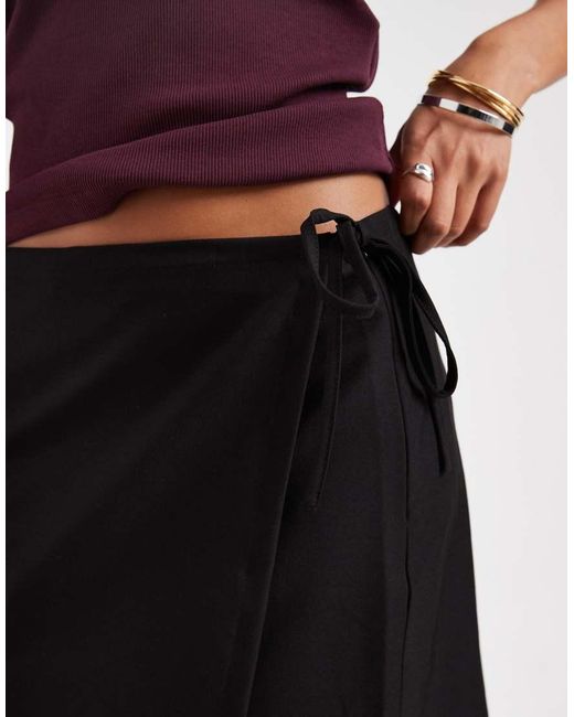 Pieces Black Tie Side Woven Mini Skirt