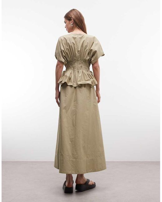 ASOS Natural V Neck Nipped Waist Peplum Maxi Dress