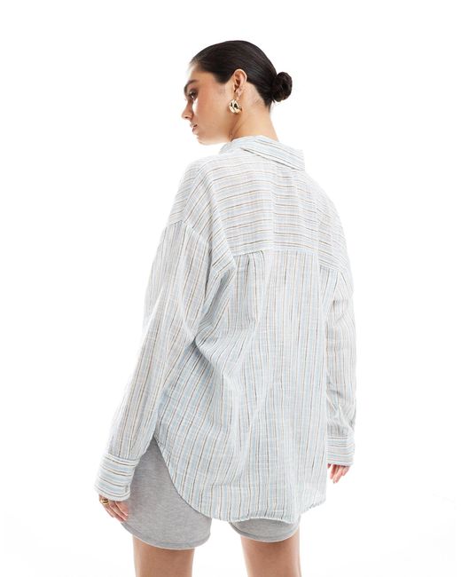 Pull&Bear White Oversized Long Sleeve Linen Shirt