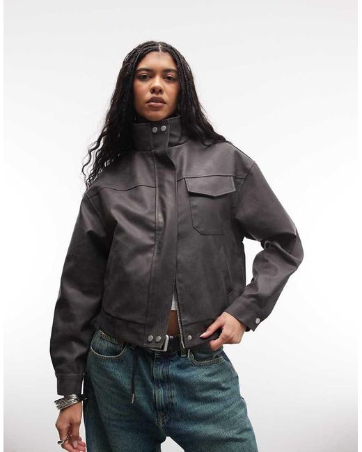 Liquor N Poker Black Boxy Textured Funnel Neck Jacket