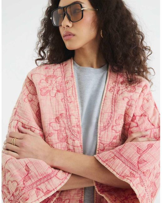 River Island Pink Quilted Floral Oversized Jacket