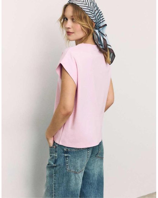 Stradivarius Pink B06 Basic Dropped-Shoulder T-Shirt