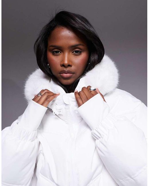 ASOS 4505 Ski & Snow White Asos 4505 Ski Cropped Insulated Ski Bomber Jacket With Faux Fur Hood