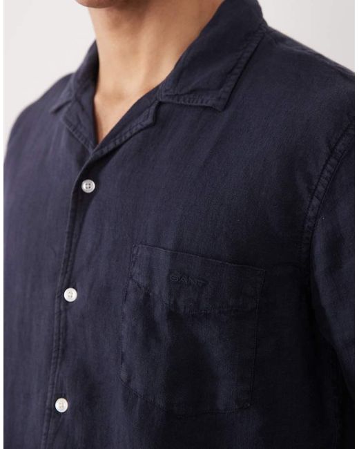 Gant Blue Garment Dyed Open Collar Linen Shirt for men