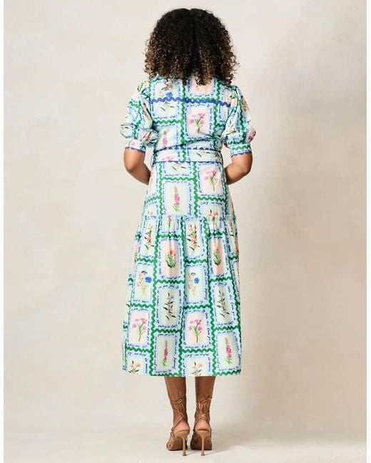Hope & Ivy Blue The Lilith Button Front Midi Dress With Tiered Skirt And Tie Waist