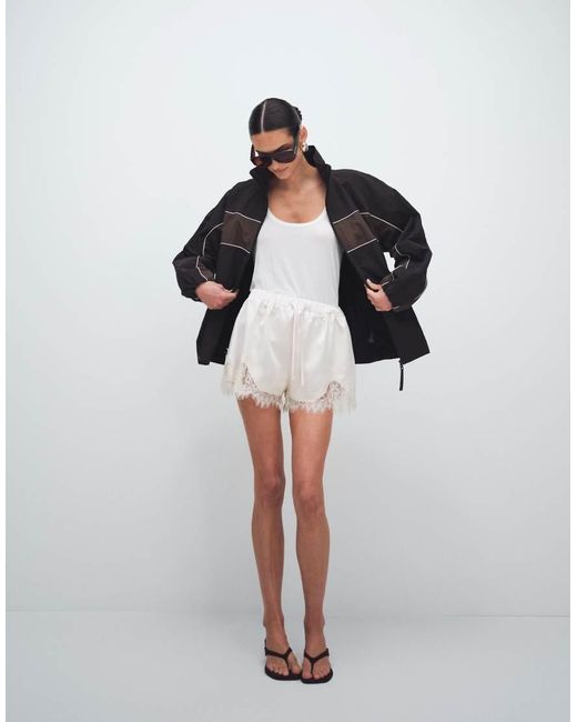Noughts & Kisses Natural Lace Trim Tie Waist Satin Shorts