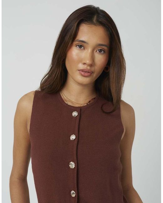 Brave Soul Brown Crew Neck Knitted Waistcoat
