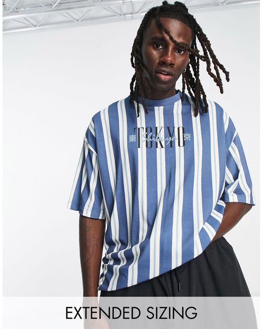 ASOS Oversized Vertical Stripe T-shirt in Blue for Men | Lyst