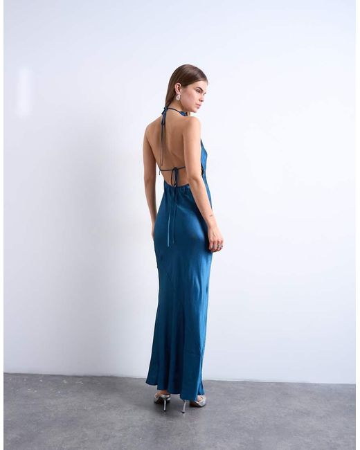 TOPSHOP Blue High Neck Cowl Maxi Dress