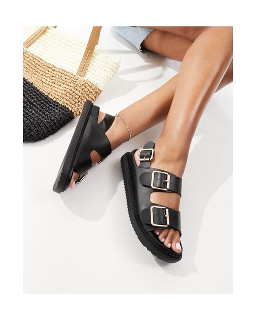 Schuh Black Talbot Double Buckle Sandals