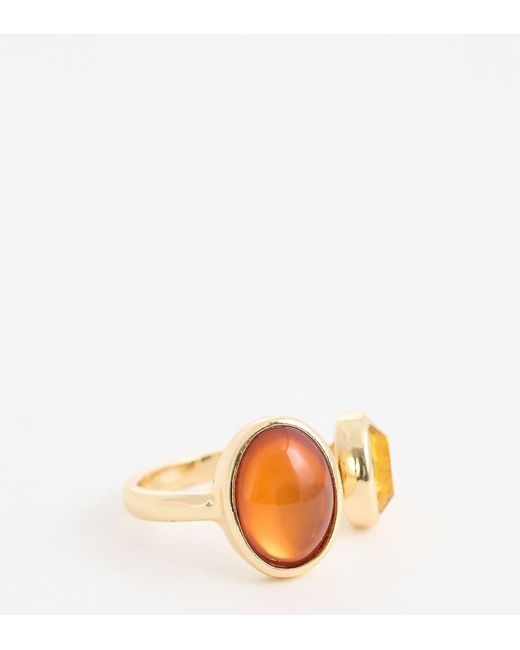ASOS Orange Asos Design Curve Wrap Around Ring With Amber Faux Semi Precious Stones