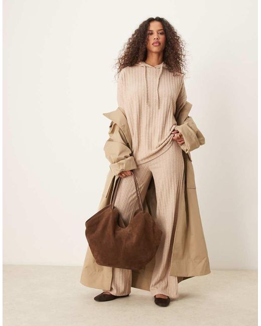 ASOS Natural Supersoft Wide Rib Longline Oversized Hoodie Co Ord
