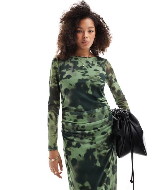 Vero Moda Green – langärmliges netzstoff-maxikleid