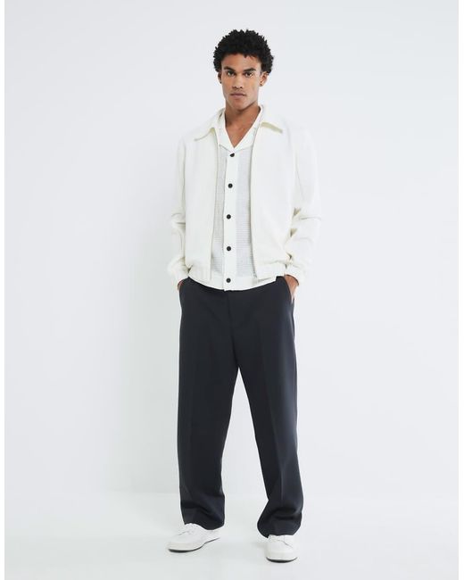 River Island White Short Sleeve Textured Stripe Shirt for men