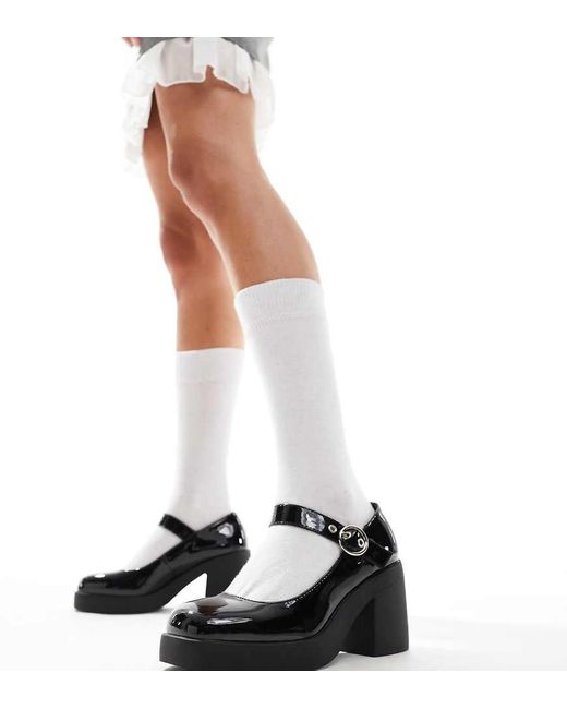 SEQWL Wide Fit White Chunky Mary Jane Heeled Shoes