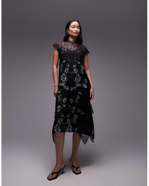 AllSaints Gian Satin And Lace Maxi Dress in Blue Lyst UK