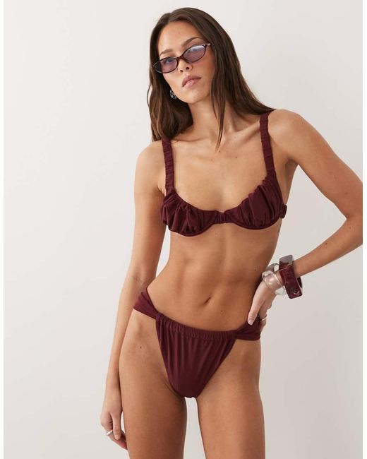 Miss Selfridge Brown Mix And Match Ruched Cup Bikini Top