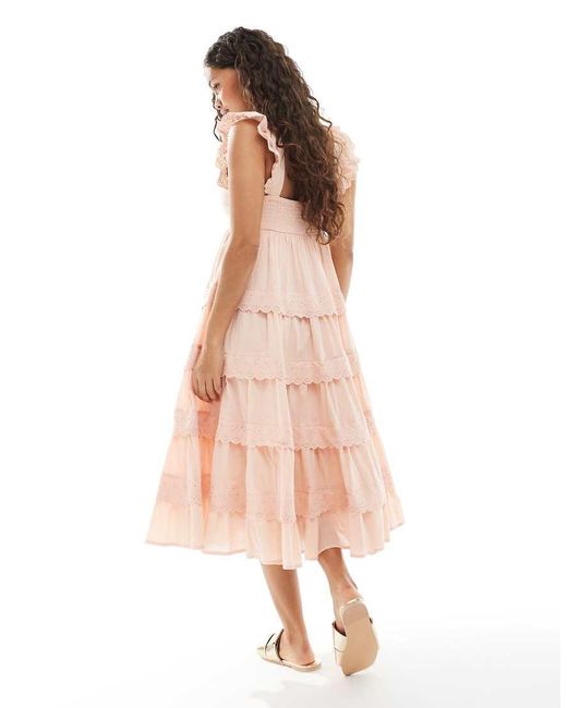 Vestido Midi De Estilo Babydoll De Encaje Con Ribete De Bordado Inglés De -Amarillo Miss Selfridge de color Pink
