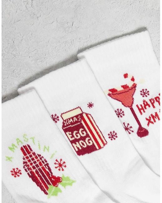 Pack De 3 Pares De Calcetines Blancos Para Navidad Con Estampado Gráfico De Bebidas De ASOS de hombre de color Gray