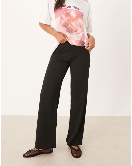 Pimkie Black High Waisted Pull On Textured Wide Leg Trousers