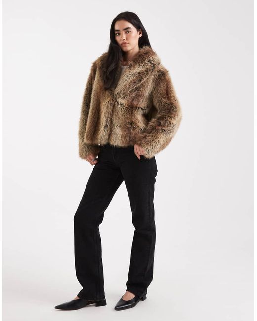 ASOS Natural Shawl Collar Faux Fur Jacket