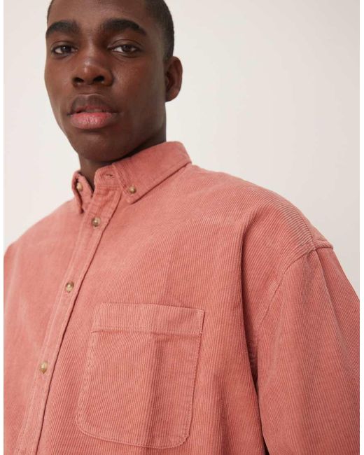 ASOS Red 90s Oversized Cord Shirt for men