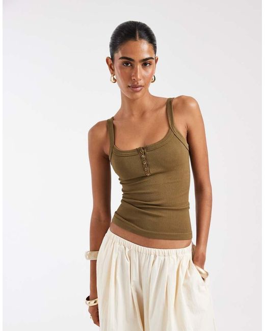ASOS Green Seamless Square Neck Cami With Button Detail