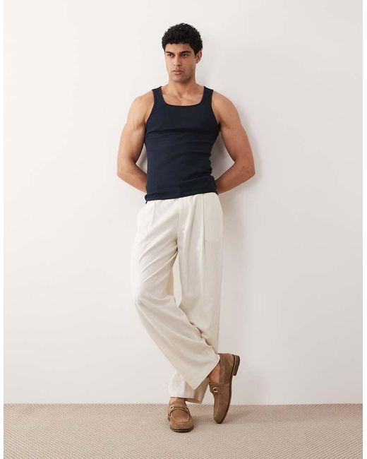ASOS Blue Muscle Fit Ribbed Tank With Square Neck for men