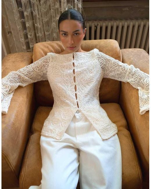 NA-KD Natural Front Button Crochet Top