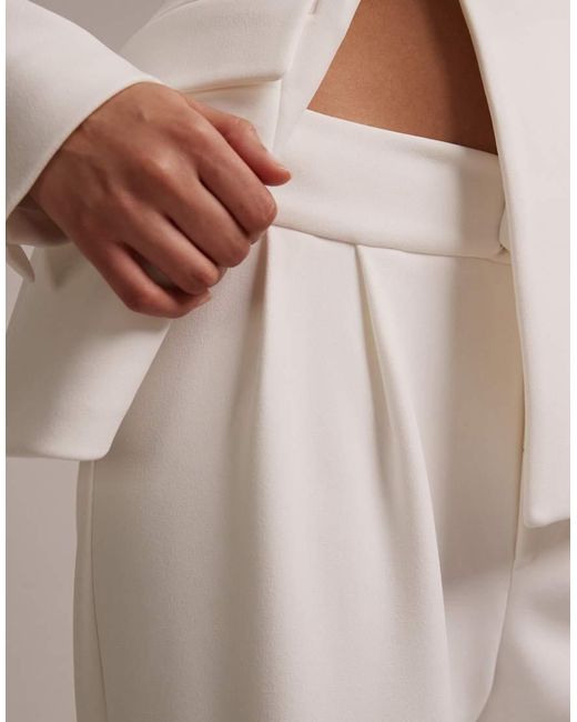 Wanderdoll Natural Charlotte Bridal Turned Up Tailored Wide Leg Trousers Co-ord