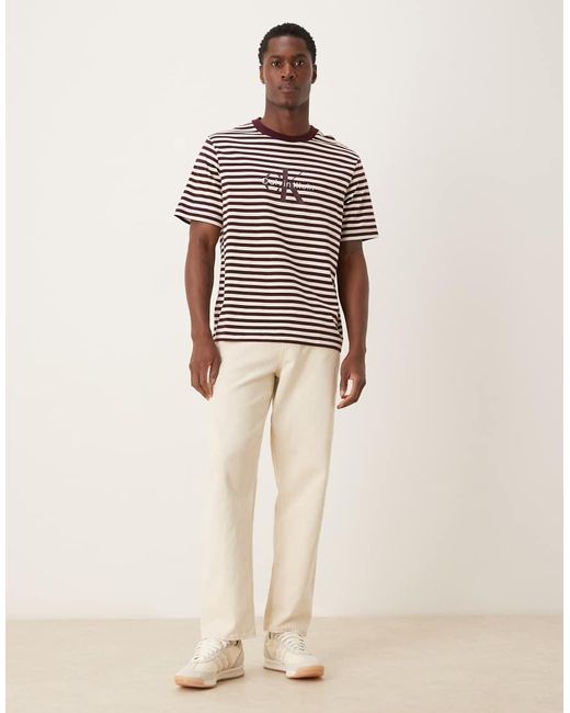 Calvin Klein Brown Calvin Klein Stripe Monologo T-Shirt for men