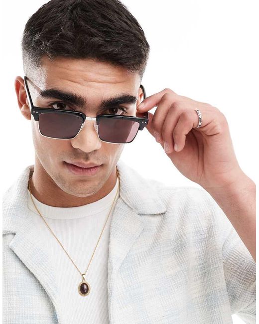 ASOS White Retro Sunglasses With Burgundy Lens And Black And Frame for men