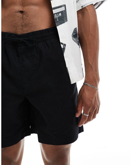 ASOS Black Wide Linen Shorts for men