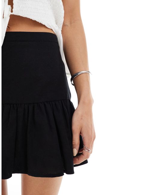 ASOS Black Drop Waist Linen Look Mini Skort